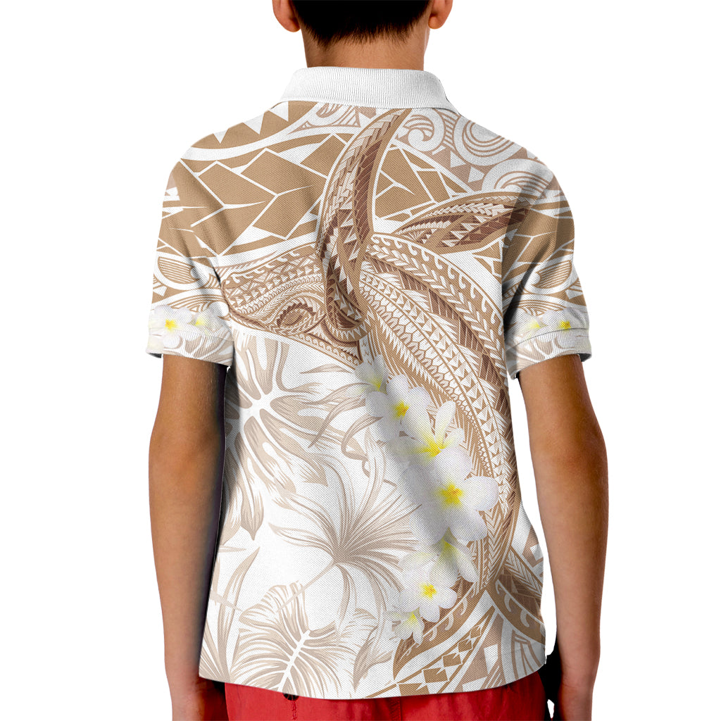 Polynesia Humpback Whale Kid Polo Shirt Tropical Plumeria Beige
