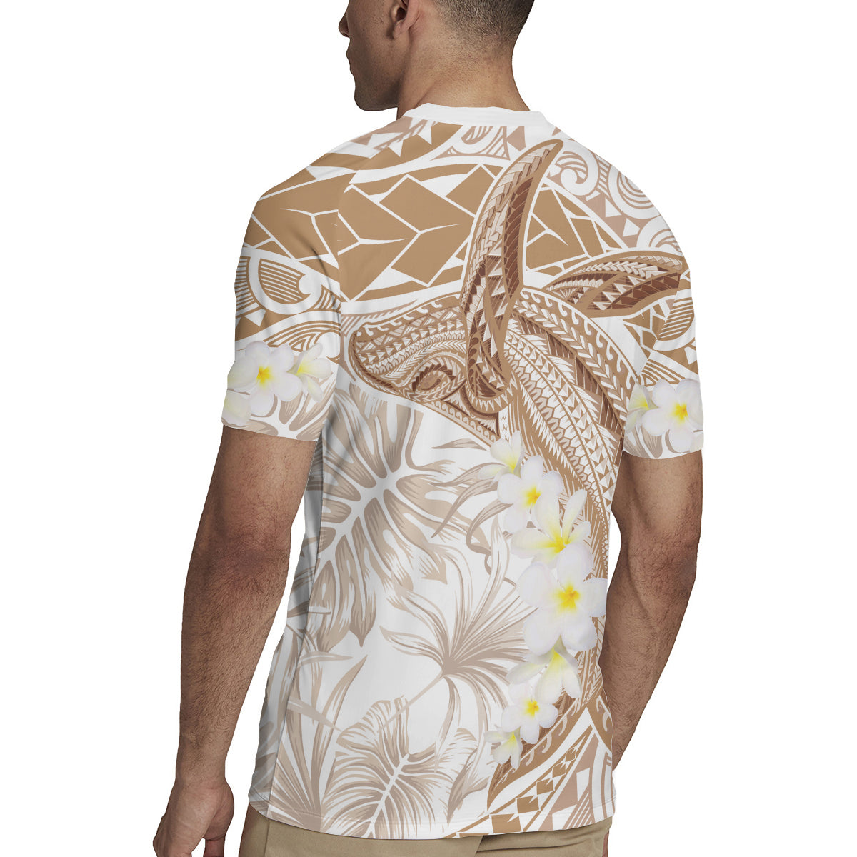 Polynesia Humpback Whale Rugby Jersey Tropical Plumeria Beige