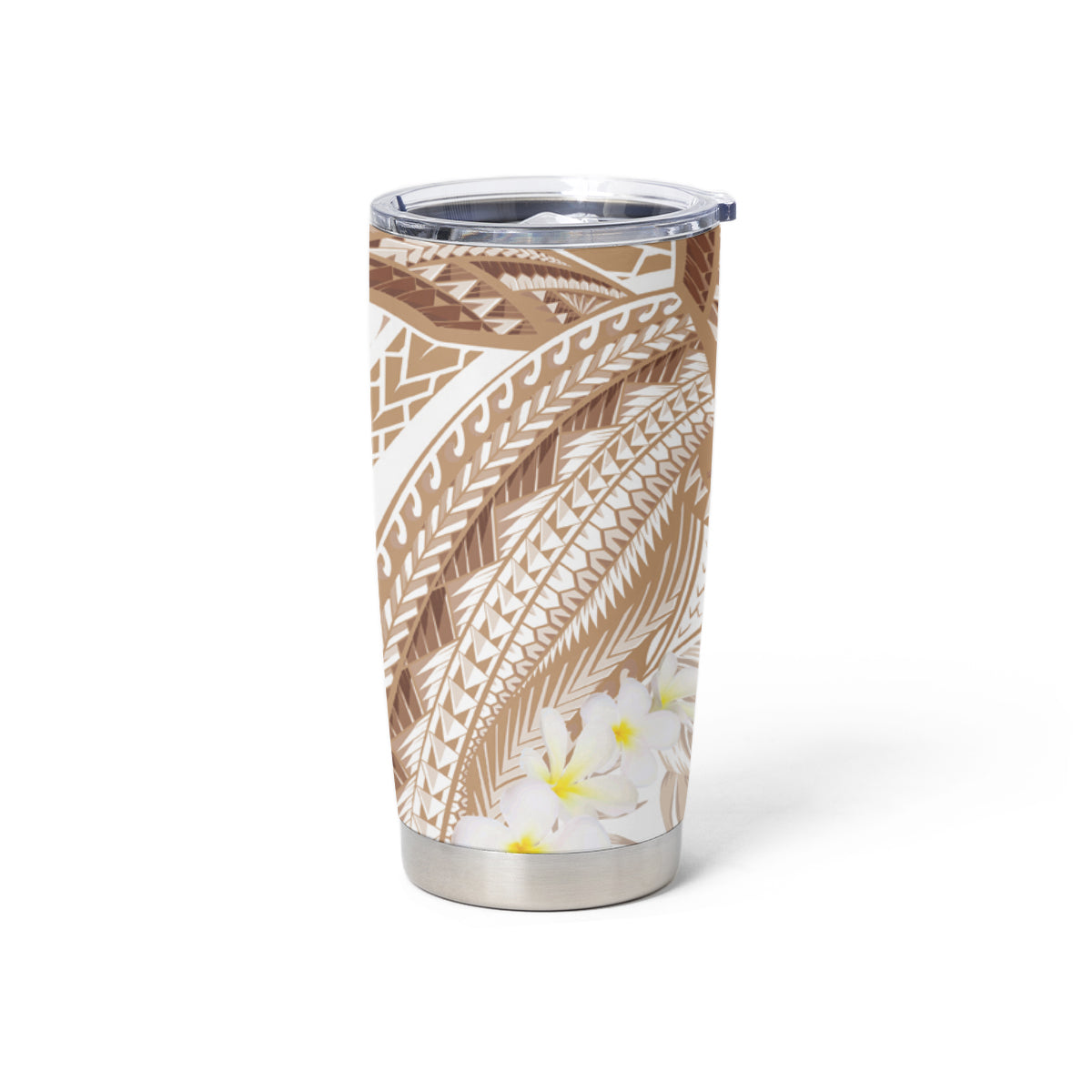 Polynesia Humpback Whale Tumbler Cup Tropical Plumeria Beige
