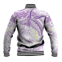 Polynesia Humpback Whale Baseball Jacket Tropical Plumeria Lavender