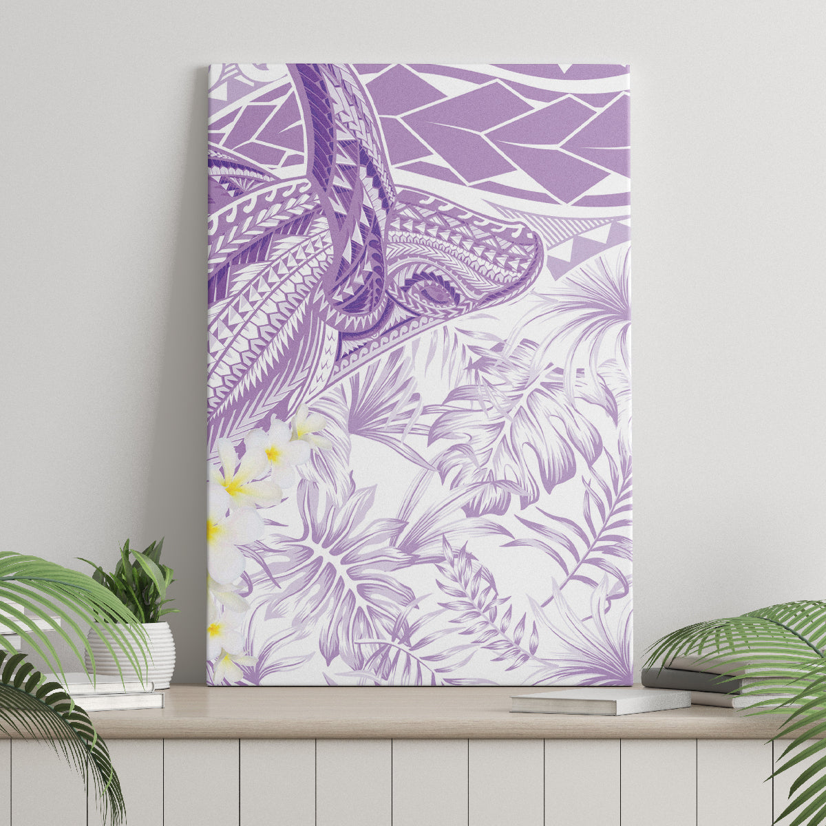 Polynesia Humpback Whale Canvas Wall Art Tropical Plumeria Lavender