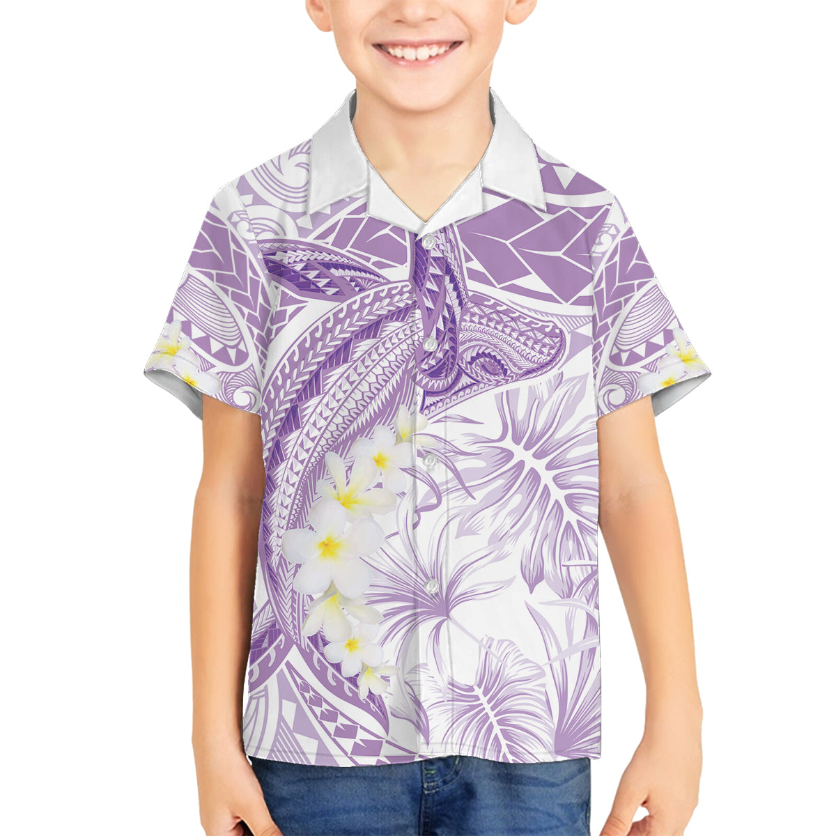 Polynesia Humpback Whale Family Matching Tank Maxi Dress and Hawaiian Shirt Tropical Plumeria Lavender