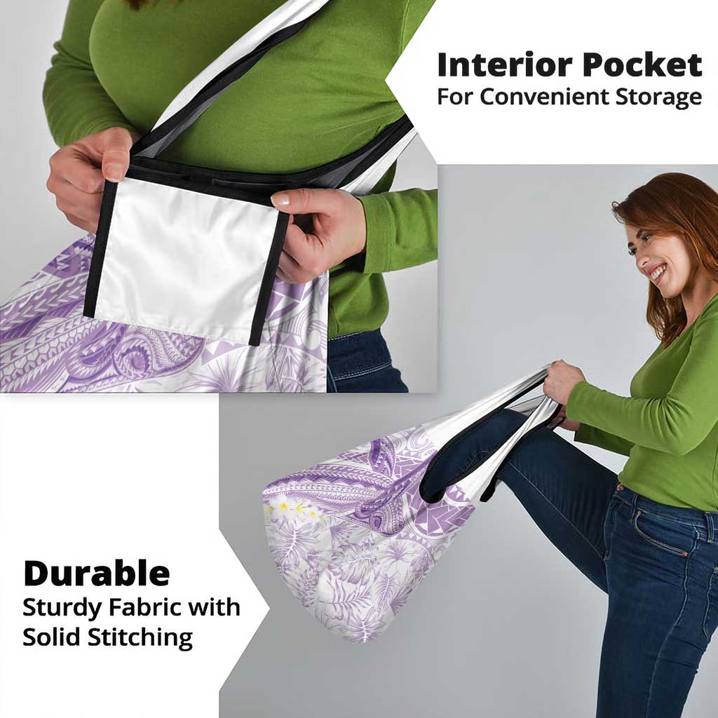 Polynesia Humpback Whale Grocery Bag Tropical Plumeria Lavender