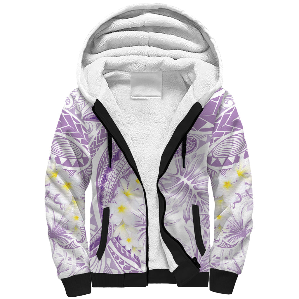 Polynesia Humpback Whale Sherpa Hoodie Tropical Plumeria Lavender
