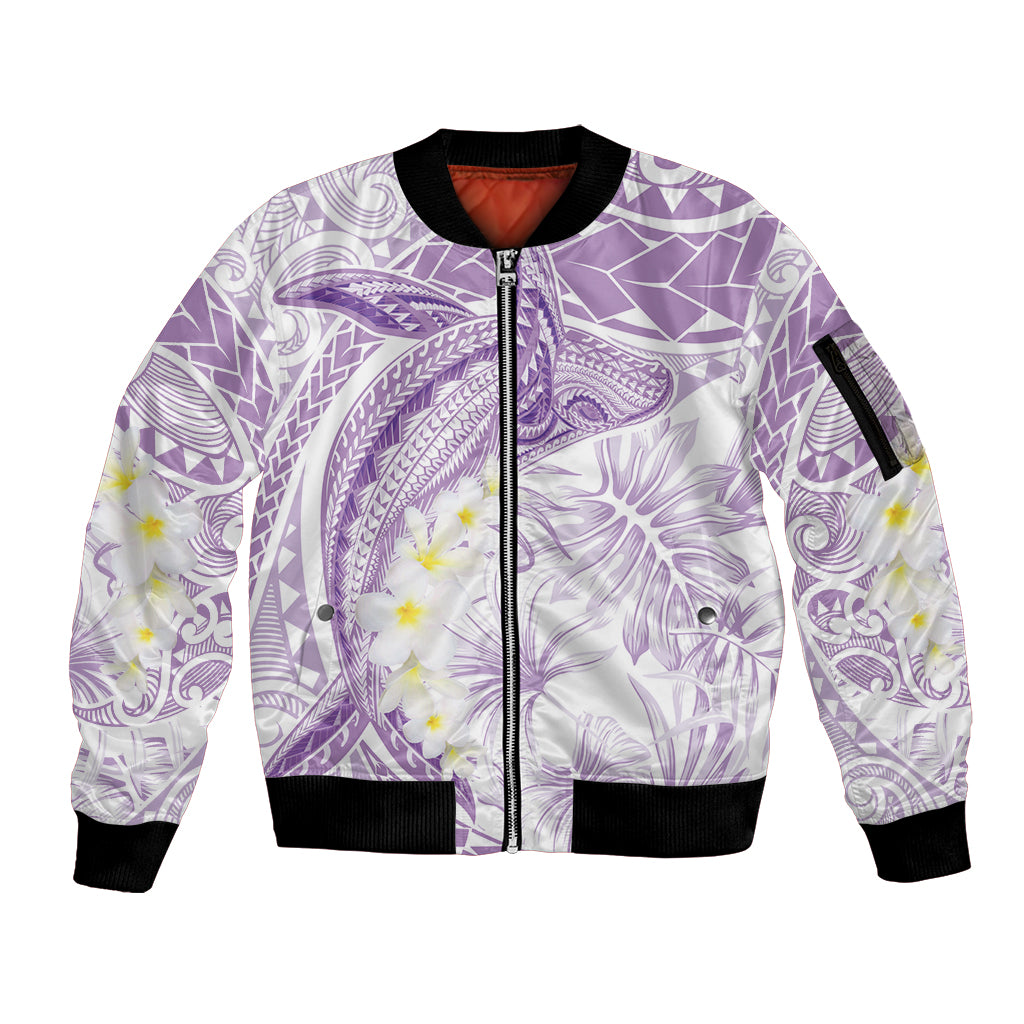 Polynesia Humpback Whale Sleeve Zip Bomber Jacket Tropical Plumeria Lavender
