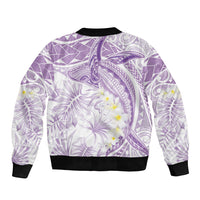 Polynesia Humpback Whale Sleeve Zip Bomber Jacket Tropical Plumeria Lavender