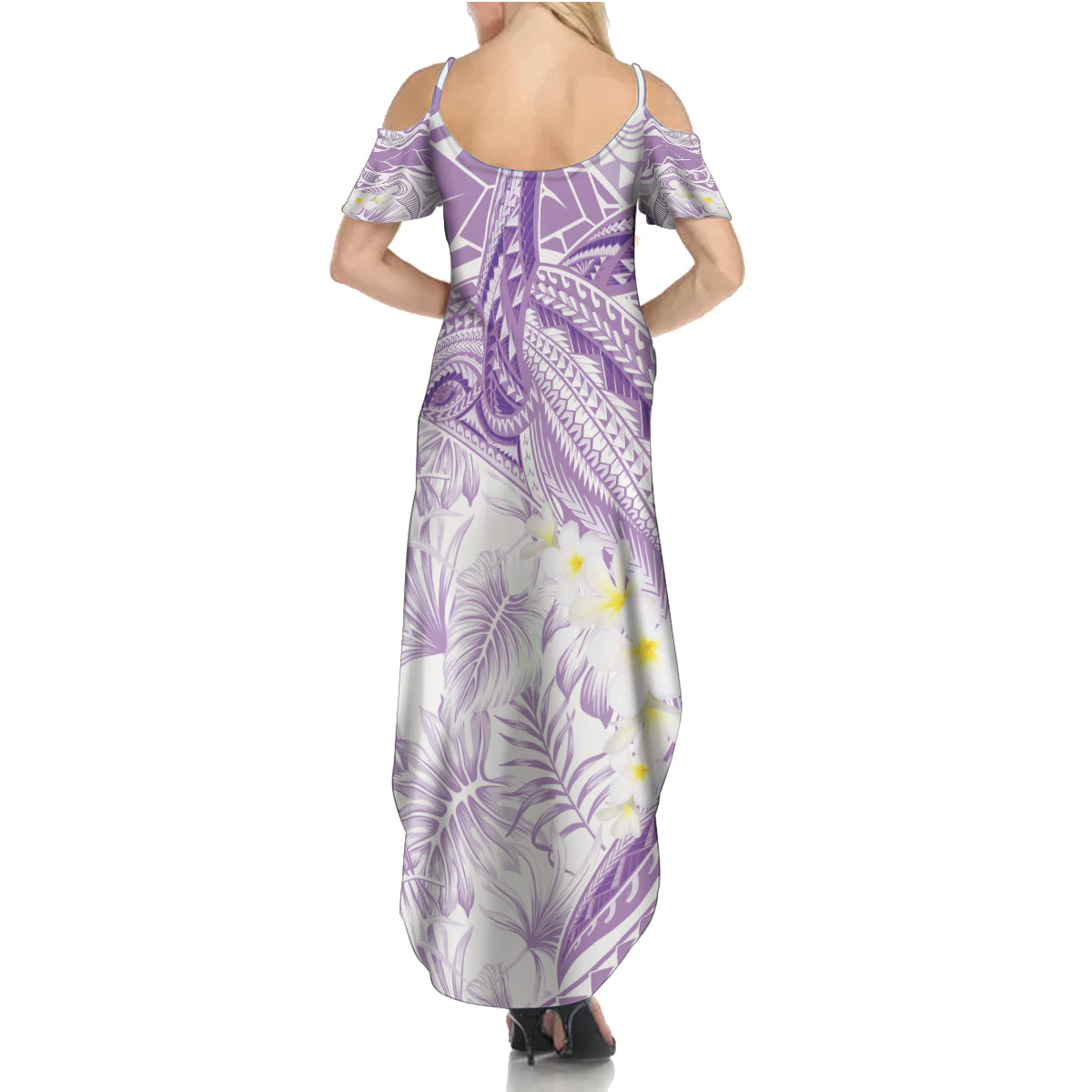 Polynesia Humpback Whale Summer Maxi Dress Tropical Plumeria Lavender