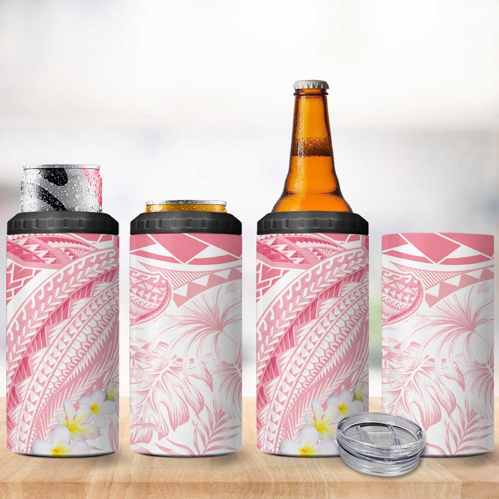 Polynesia Humpback Whale 4 in 1 Can Cooler Tumbler Tropical Plumeria Pink