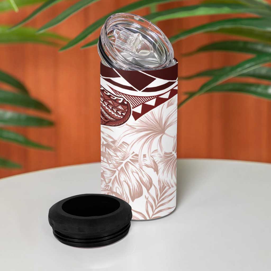 Polynesia Humpback Whale 4 in 1 Can Cooler Tumbler Tropical Plumeria Oxblood