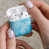 Aotearoa Maori Koru Curves AirPods Case Silver Ferns - Turquoise