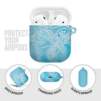 Aotearoa Maori Koru Curves AirPods Case Silver Ferns - Turquoise