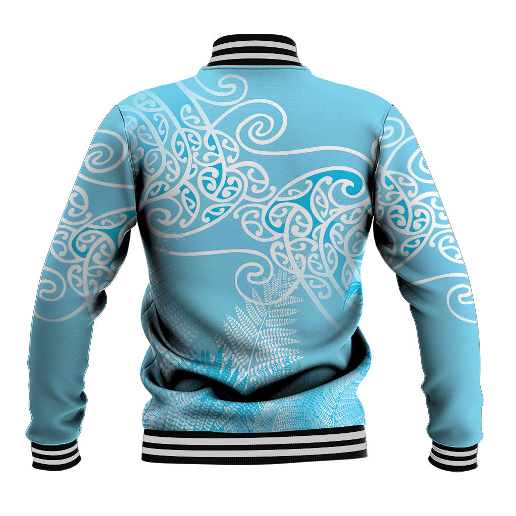Aotearoa Maori Koru Curves Baseball Jacket Silver Ferns - Turquoise