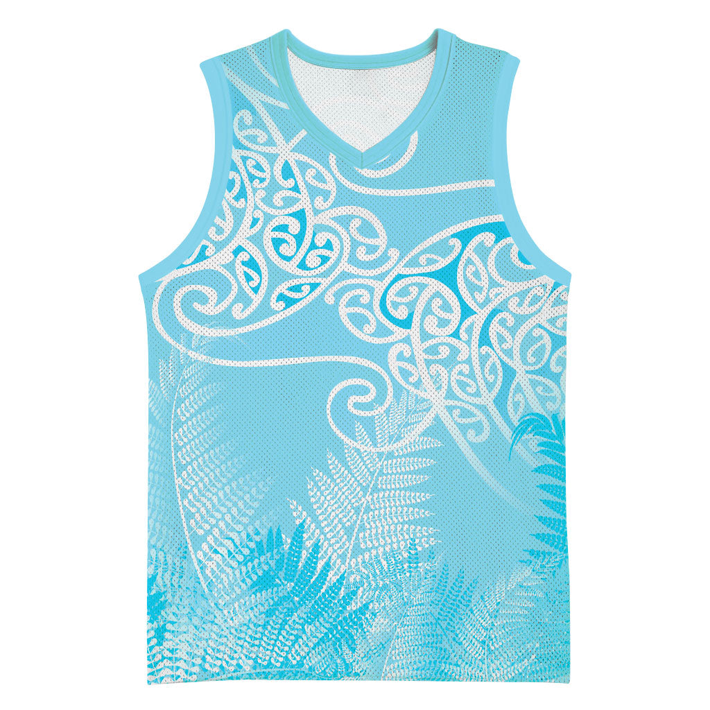 Aotearoa Maori Koru Curves Basketball Jersey Silver Ferns - Turquoise