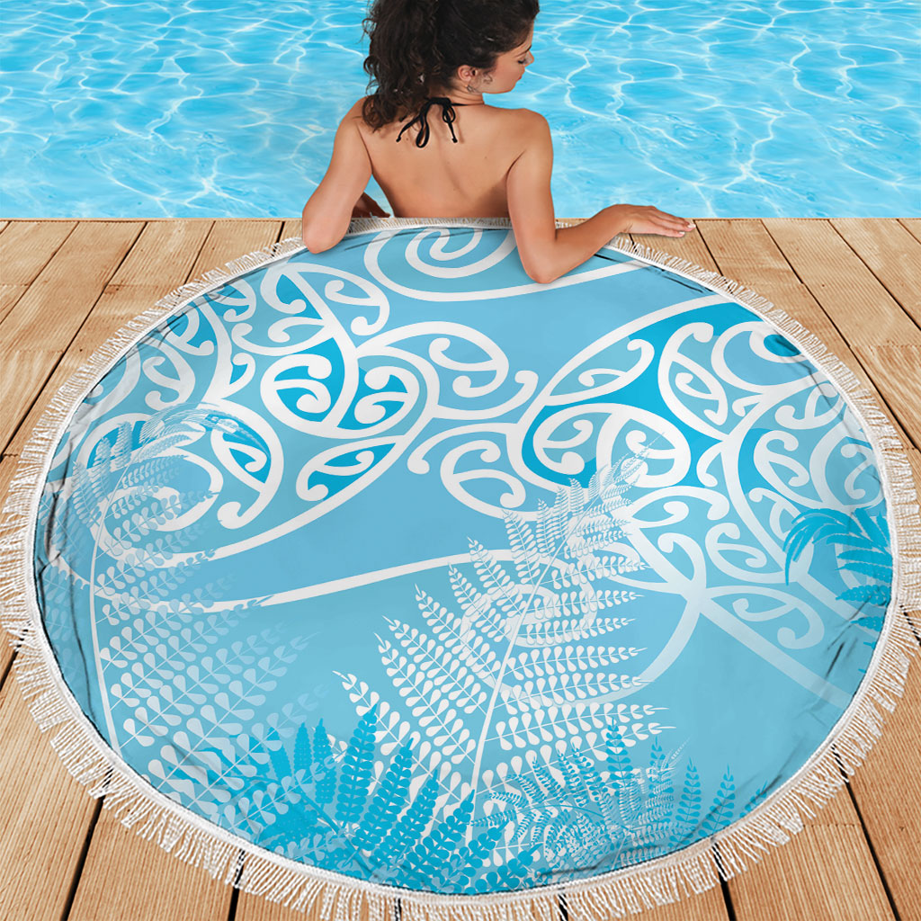 Aotearoa Maori Koru Curves Beach Blanket Silver Ferns - Turquoise