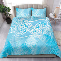 Aotearoa Maori Koru Curves Bedding Set Silver Ferns - Turquoise