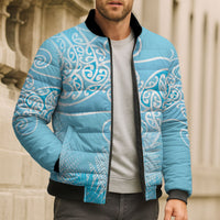 Aotearoa Maori Koru Curves Bomber Puffer Jacket Silver Ferns - Turquoise