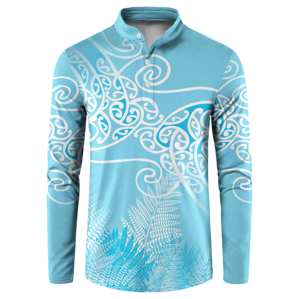 Aotearoa Maori Koru Curves Button Sweatshirt Silver Ferns - Turquoise