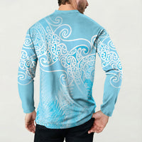 Aotearoa Maori Koru Curves Button Sweatshirt Silver Ferns - Turquoise