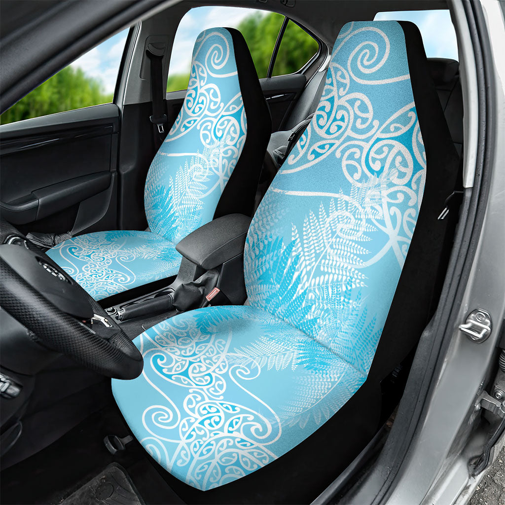 Aotearoa Maori Koru Curves Car Seat Cover Silver Ferns - Turquoise