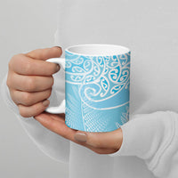 Aotearoa Maori Koru Curves Ceramic Mug Silver Ferns - Turquoise