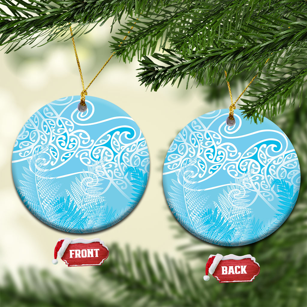 Aotearoa Maori Koru Curves Ceramic Ornament Silver Ferns - Turquoise LT7 Circle Turquoise - Polynesian Pride