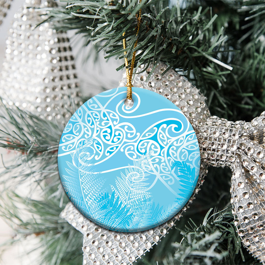 Aotearoa Maori Koru Curves Ceramic Ornament Silver Ferns - Turquoise LT7 - Polynesian Pride