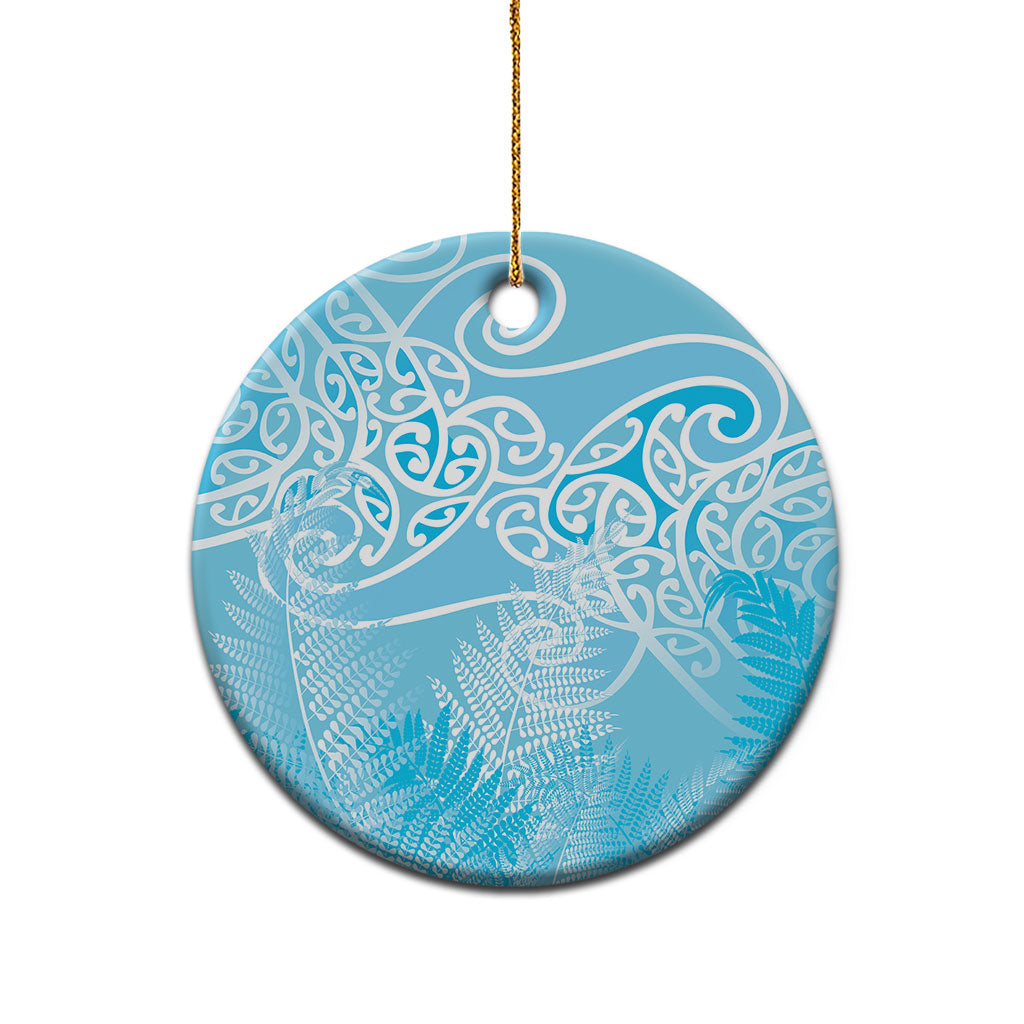 Aotearoa Maori Koru Curves Ceramic Ornament Silver Ferns - Turquoise LT7 - Polynesian Pride
