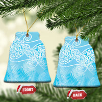 Aotearoa Maori Koru Curves Ceramic Ornament Silver Ferns - Turquoise LT7 Bell Flake Turquoise - Polynesian Pride