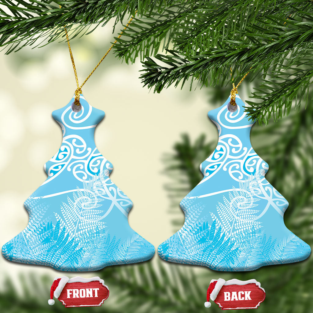 Aotearoa Maori Koru Curves Ceramic Ornament Silver Ferns - Turquoise LT7 Christmas Tree Turquoise - Polynesian Pride