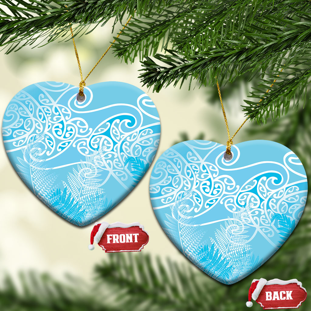 Aotearoa Maori Koru Curves Ceramic Ornament Silver Ferns - Turquoise LT7 Heart Turquoise - Polynesian Pride