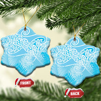 Aotearoa Maori Koru Curves Ceramic Ornament Silver Ferns - Turquoise LT7 Snow Flake Turquoise - Polynesian Pride