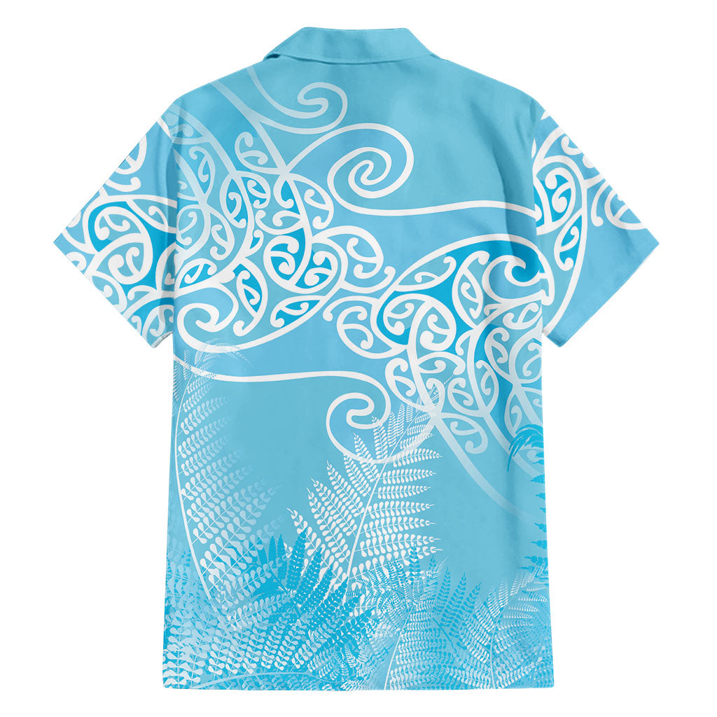 Aotearoa Maori Koru Curves Family Matching Long Sleeve Bodycon Dress and Hawaiian Shirt Silver Ferns - Turquoise