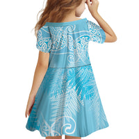 Aotearoa Maori Koru Curves Family Matching Off The Shoulder Long Sleeve Dress and Hawaiian Shirt Silver Ferns - Turquoise
