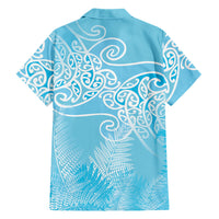 Aotearoa Maori Koru Curves Family Matching Off Shoulder Maxi Dress and Hawaiian Shirt Silver Ferns - Turquoise