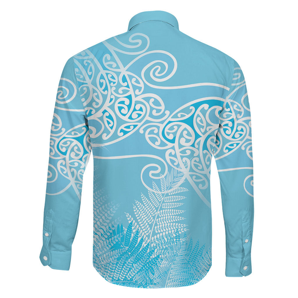 Aotearoa Maori Koru Curves Family Matching Off Shoulder Maxi Dress and Hawaiian Shirt Silver Ferns - Turquoise