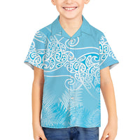 Aotearoa Maori Koru Curves Family Matching Off Shoulder Maxi Dress and Hawaiian Shirt Silver Ferns - Turquoise