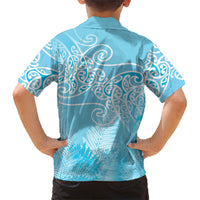 Aotearoa Maori Koru Curves Family Matching Summer Maxi Dress and Hawaiian Shirt Silver Ferns - Turquoise
