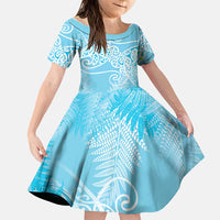 Aotearoa Maori Koru Curves Family Matching Summer Maxi Dress and Hawaiian Shirt Silver Ferns - Turquoise