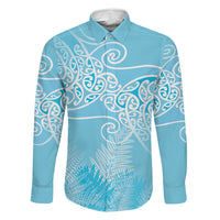 Aotearoa Maori Koru Curves Family Matching Tank Maxi Dress and Hawaiian Shirt Silver Ferns - Turquoise
