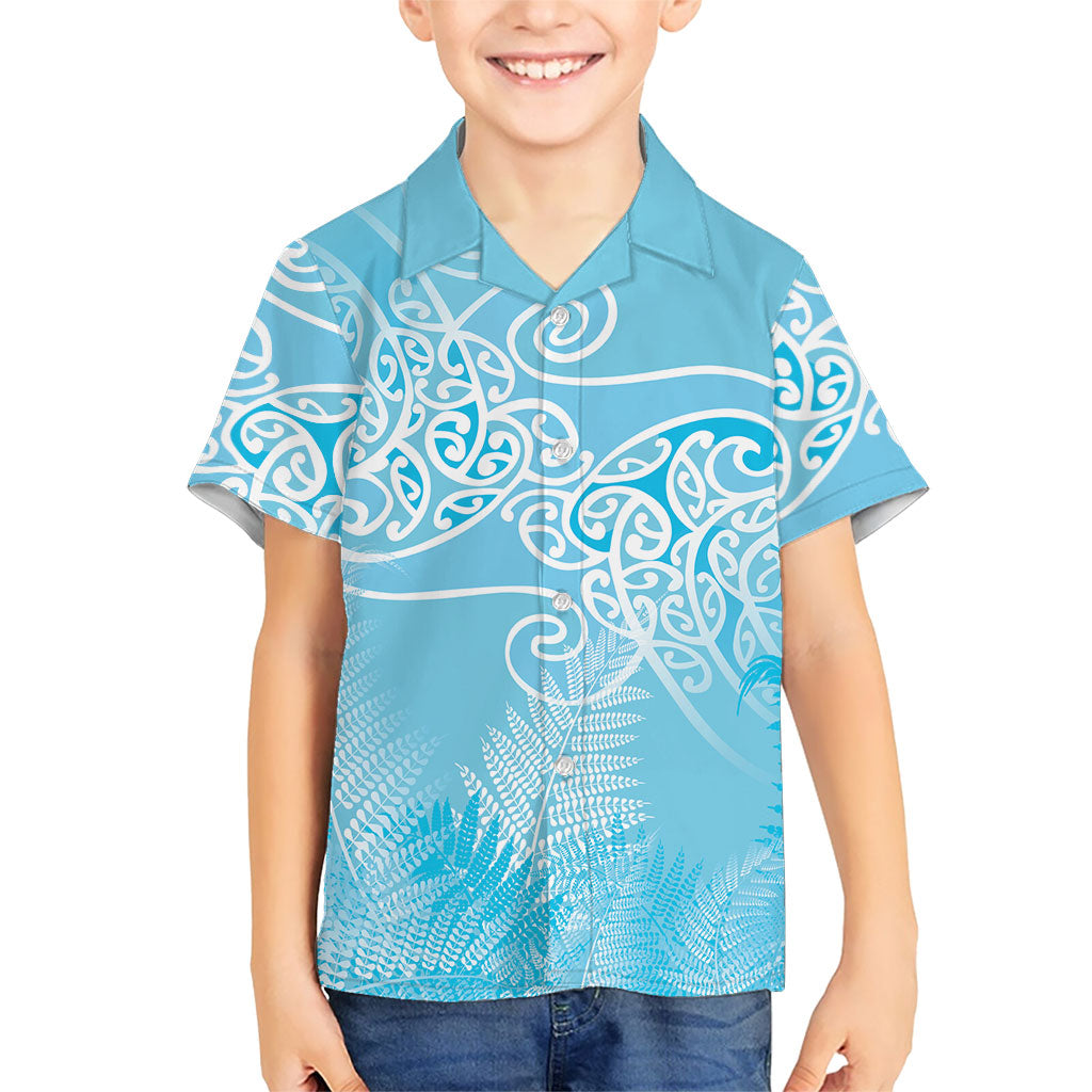 Aotearoa Maori Koru Curves Hawaiian Shirt Silver Ferns - Turquoise