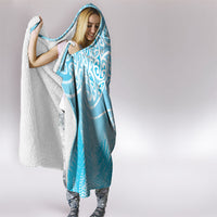 Aotearoa Maori Koru Curves Hooded Blanket Silver Ferns - Turquoise