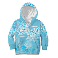 Aotearoa Maori Koru Curves Kid Hoodie Silver Ferns - Turquoise