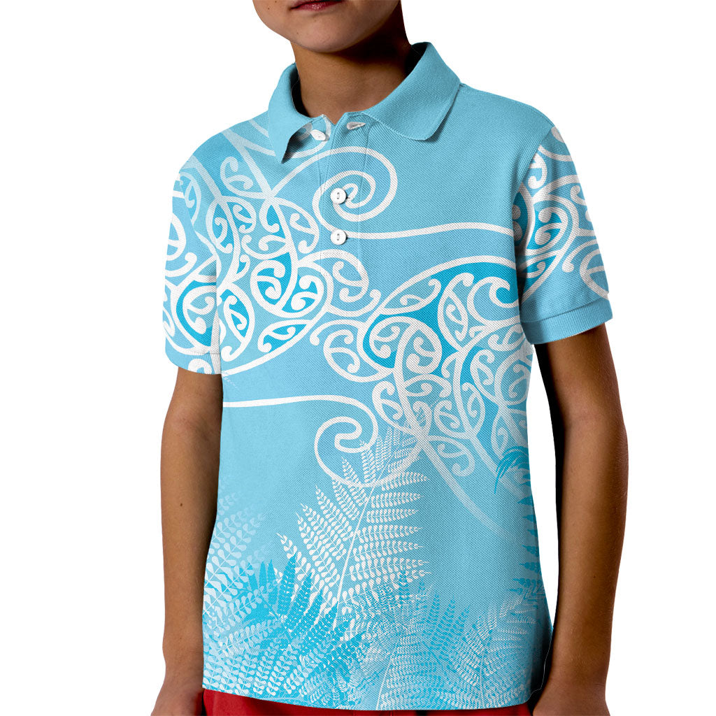 Aotearoa Maori Koru Curves Kid Polo Shirt Silver Ferns - Turquoise LT7 Kid Turquoise - Polynesian Pride
