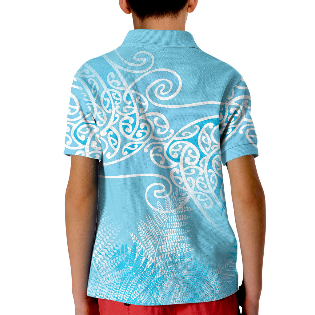 Aotearoa Maori Koru Curves Kid Polo Shirt Silver Ferns - Turquoise LT7 - Polynesian Pride