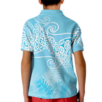 Aotearoa Maori Koru Curves Kid Polo Shirt Silver Ferns - Turquoise LT7 - Polynesian Pride
