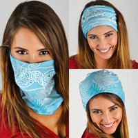 Aotearoa Maori Koru Curves Neck Gaiter Silver Ferns - Turquoise