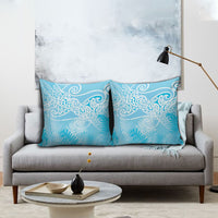 Aotearoa Maori Koru Curves Pillow Cover Silver Ferns - Turquoise