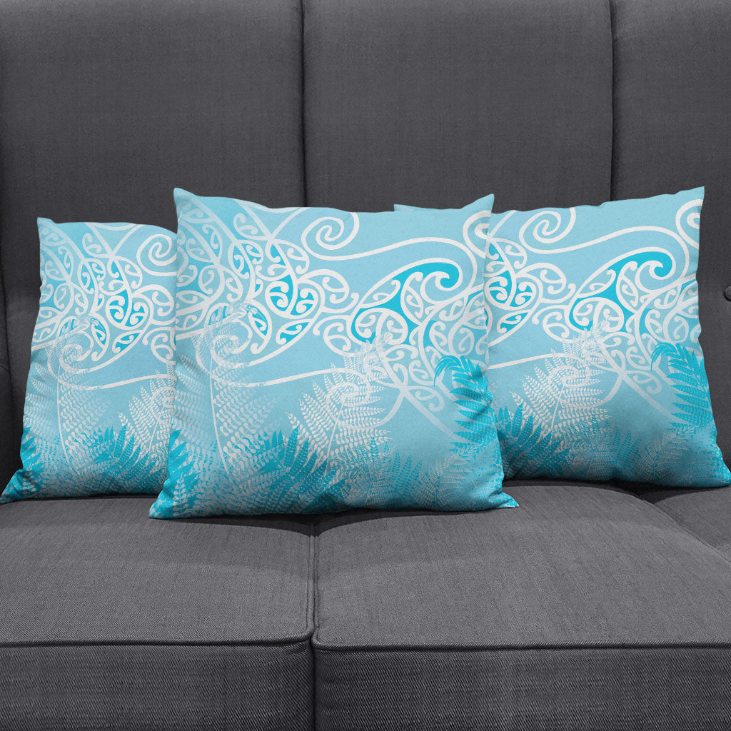 Aotearoa Maori Koru Curves Pillow Cover Silver Ferns - Turquoise