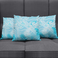 Aotearoa Maori Koru Curves Pillow Cover Silver Ferns - Turquoise