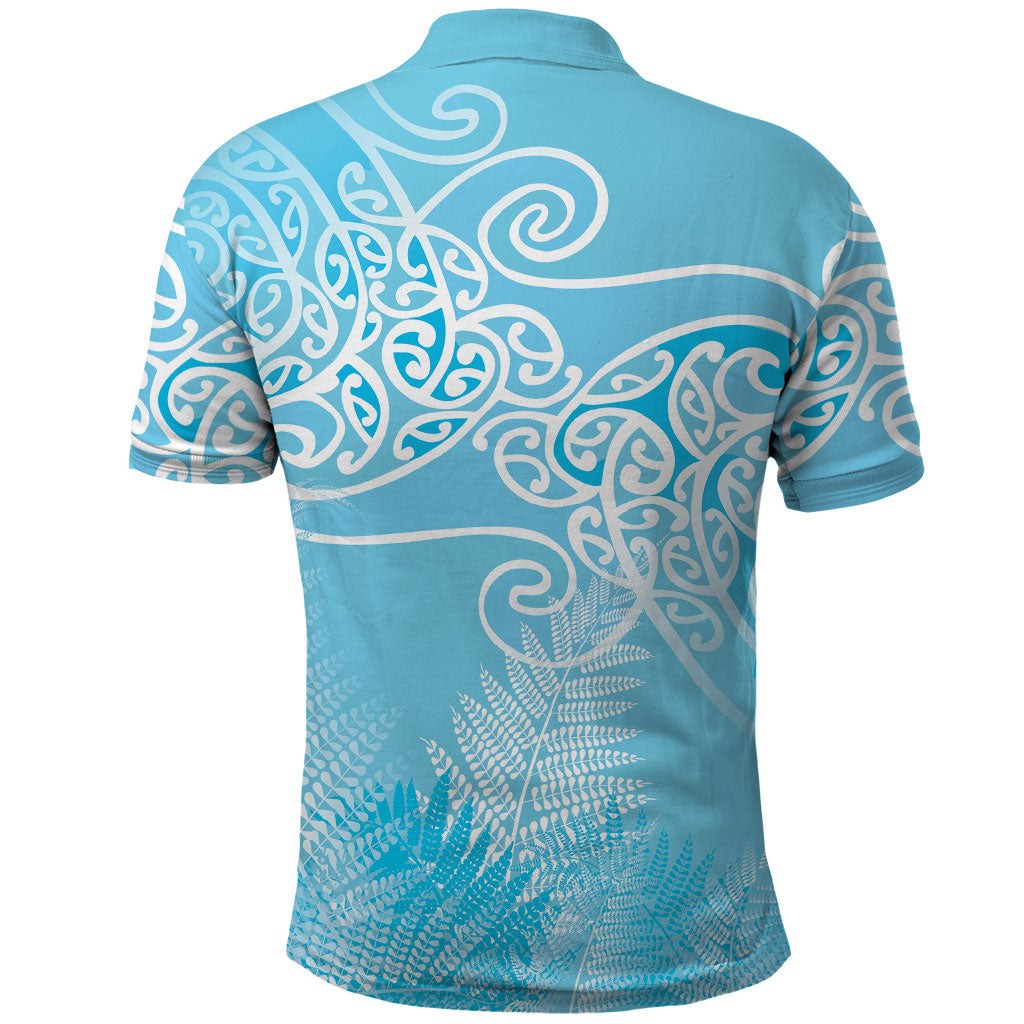 Aotearoa Maori Koru Curves Polo Shirt Silver Ferns - Turquoise